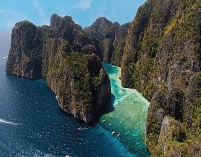 Aerial view of Phi Phi lagoon, Thailand